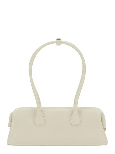 Osoi 'boat' White Shoulder Bag With Round Handles And Lettering Logo On The Front In Leather Woman