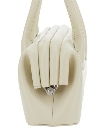 Osoi 'boat' White Shoulder Bag With Round Handles And Lettering Logo On The Front In Leather Woman