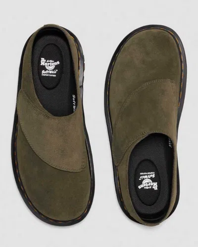 Dr. Martens' Zebzag Anywair Olive Bronx Suede Clogs Olive Bronx Suede In Green