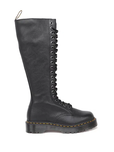 Dr. Martens Tall Black Leather Boots With Lace-up Design