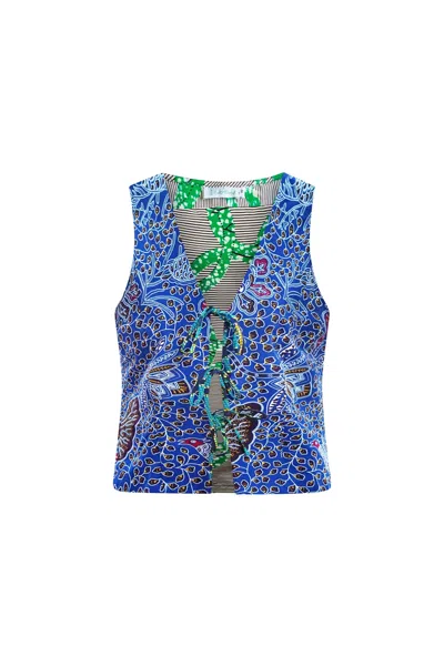 Oliveankara Women's Green / Blue Oluchi Vest Blue / Green Mix & Match African Ankara Wax Cotton Print