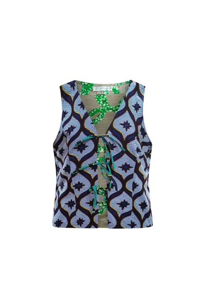 Oliveankara Women's Oluchi Vest Grey / Green Mix & Match African Ankara Wax Cotton Print