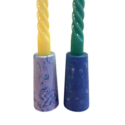 By Shax Blue Mini Candlestick Holders - Pair
