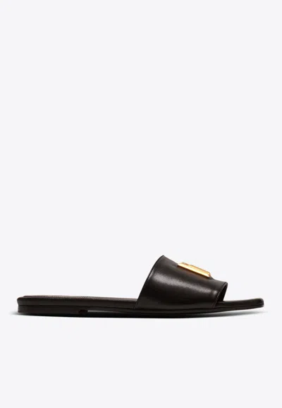 Balmain Anthem Flat Leather Sandals