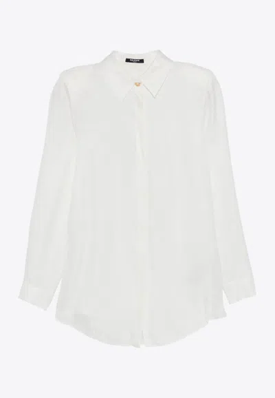 Balmain Love Letter Jacquard Long-sleeved Shirt In White