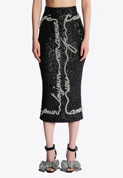 Balmain Love Letter Sequined Midi Skirt