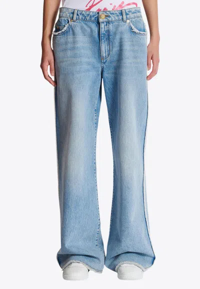 Balmain Crystal Logo Patch Straight Jeans