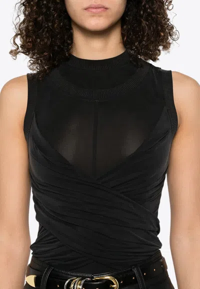Balmain Draped Twisted Sleeveless Top In Black