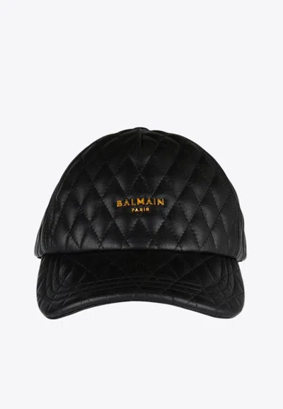 Balmain Quilted Leather Baseball Cap
