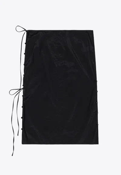 Low Classic See-through Button Loop Midi Skirt