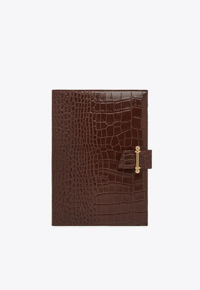 Strathberry Multrees Notebook In Croc-embossed Leather