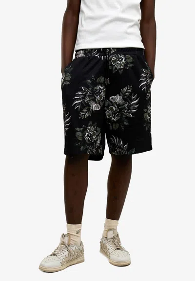 Only The Blind Botanical Print Mesh Shorts In Black