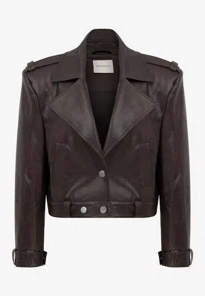 Mybestfriends Cynthia Cropped Leather Jacket In Brown