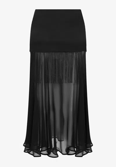 Mybestfriends Neso Chiffon Fringed Midi Skirt In Black