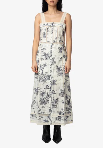 Zadig & Voltaire Womens Renaid Sleeveless Printed Cotton Maxi Dress Ecru In Neutral