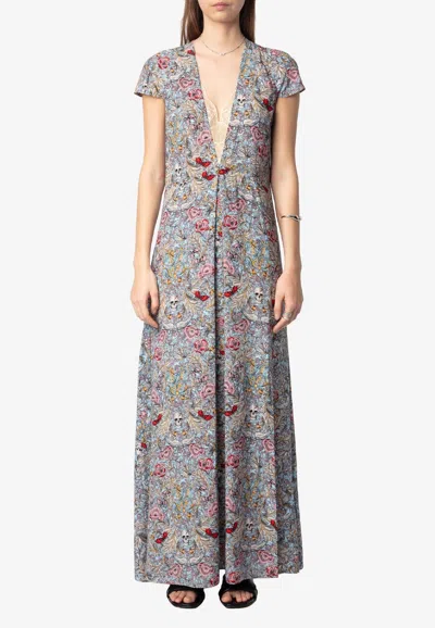 Zadig & Voltaire Womens Mist Ravish Graphic-print Woven Maxi Dress In Multi