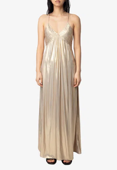 Zadig & Voltaire Pleated Satin Maxi Dress In Gold