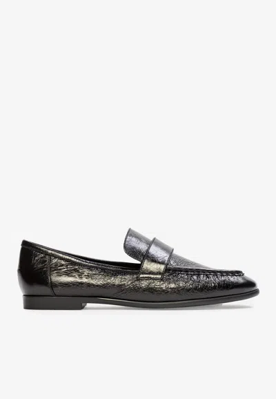 Black Suede Studio Arrow Crinkled Leather Classic Loafers