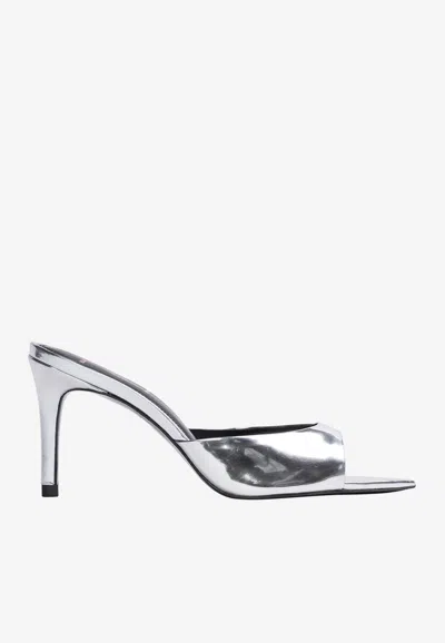 Black Suede Studio Brea 80 Metallic Leather Mules