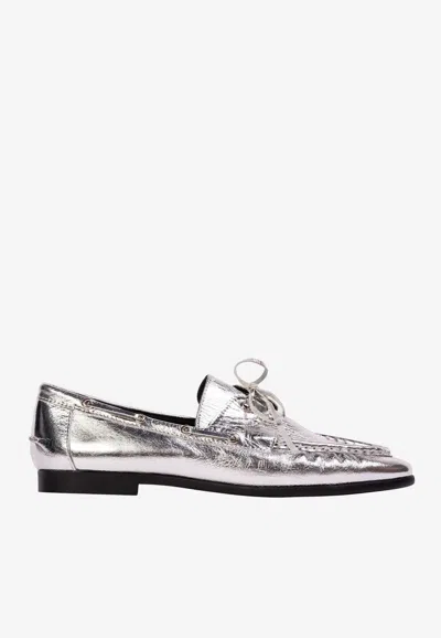 Black Suede Studio Davy Crinkled Metallic Leather Loafers