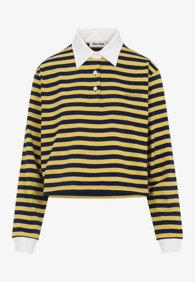 Miu Miu Contrast Collar Striped Cotton Polo