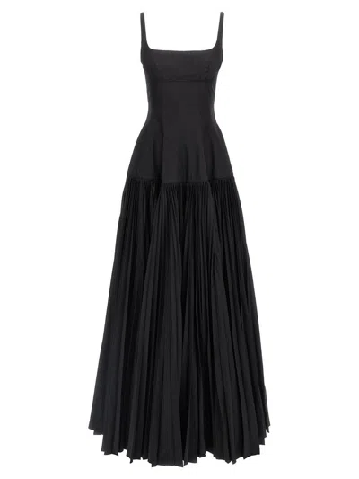 Giovanni Bedin Long Dress With Wide Pleated Skirt In Black