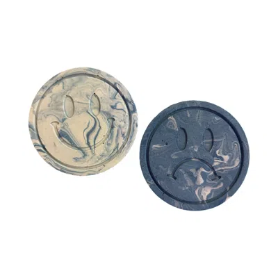 By Shax Happy & Sad Coaster Pair - Blue