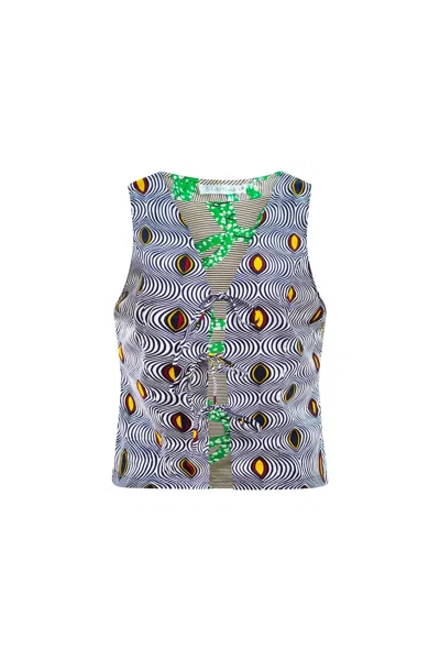 Oliveankara Women's Black / White Oluchi Vest White / Green Mix & Match African Ankara Wax Cotton Print