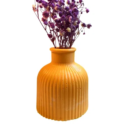 By Shax Yellow / Orange Stripy Oval Vase - Peach