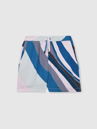 Reiss Blue Print Tommi 13-14 Yrs Printed Drawstring-waist Shorts In Multi