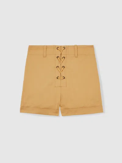 Reiss Tan Clement 13-14 Yrs Cotton Lace-up Shorts In Neutral