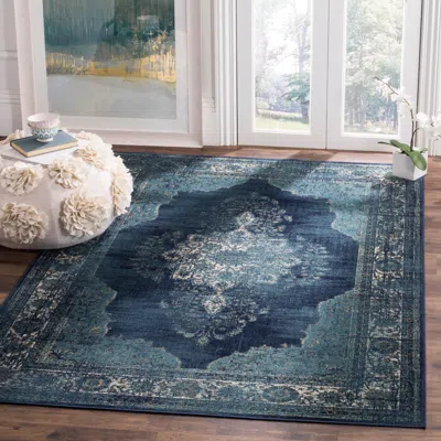 Safavieh Vintage Machine Made Area Rug, Navy Traditional Style In Blue