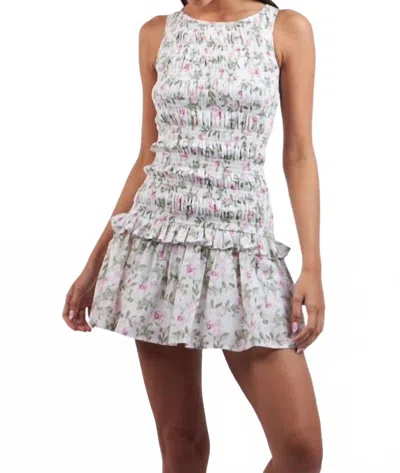 Sky To Moon Smocked Body Ruffle Mini Dress In Mint Pink Floral In Multi