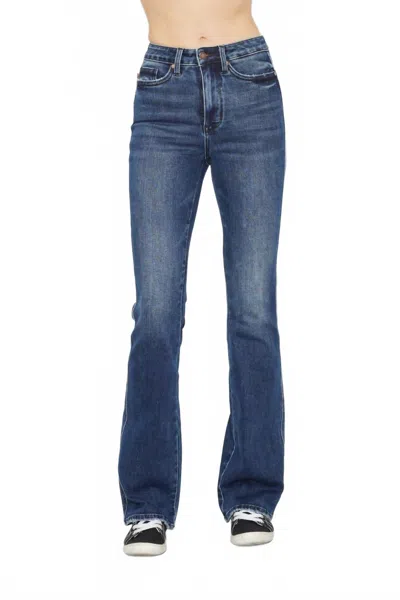 Judy Blue Highwaist Tummy Control Embroidered Back Pocket Bootcut Jeans In Dark Wash In Blue