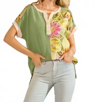 7th Ray Kassidy Floral Top In Avocado In Multi