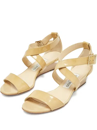 Pre-owned Jimmy Choo Patent Leather Wedge Sandals