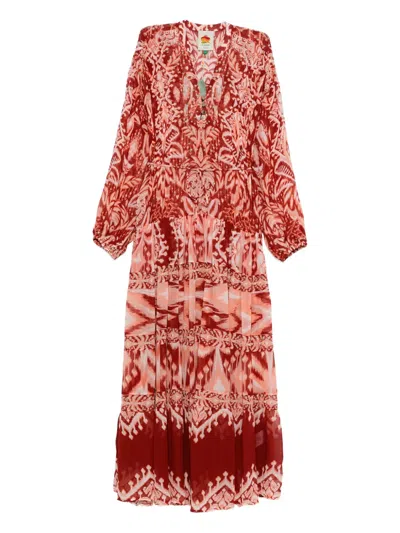 Farm Rio Tropical Tapestry Metallic Dress In Red