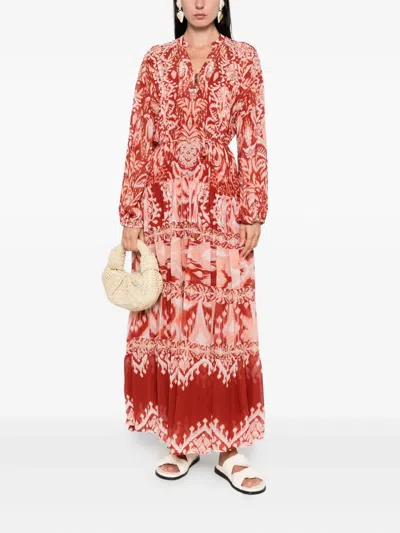 Farm Rio Tropical Tapestry Metallic Dress In Red