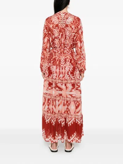 Farm Rio Tropical Tapestry Metallic Dress In Red