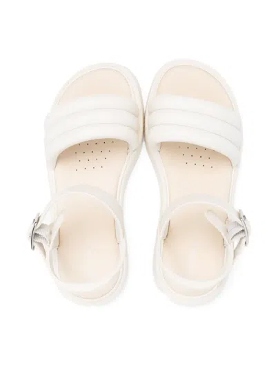 Geox Kodette Buckled Ribbed Sandals In White