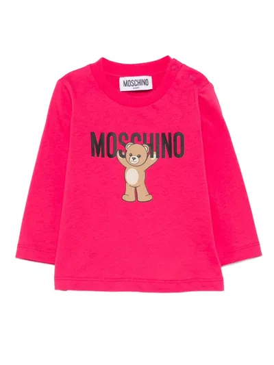 Moschino Teddy Bear-print Long-sleeves Top In Pink