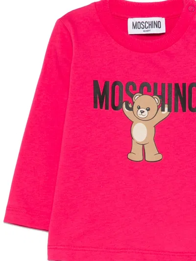 Moschino Teddy Bear-print Long-sleeves Top In Pink