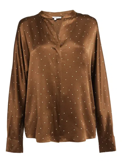 Pre-owned Vince Polka Dot Satin Shirt In Brown