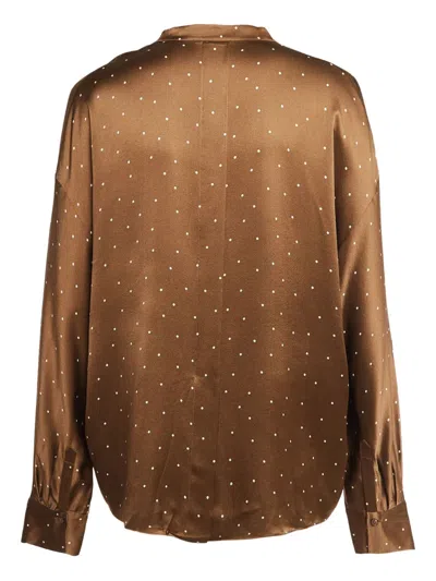 Pre-owned Vince Polka Dot Satin Shirt In Brown