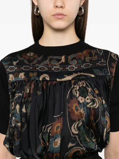 Sacai Pleated Floral Print Top In Multi