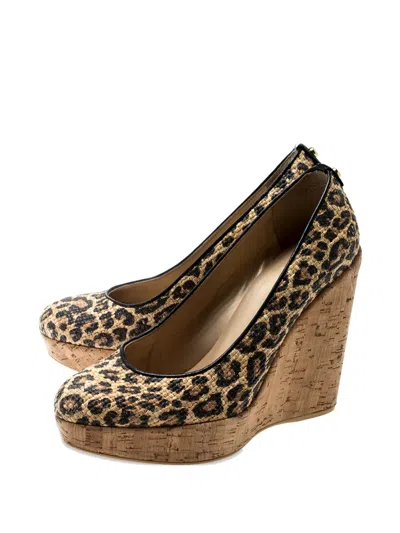 Pre-owned Stuart Weitzman 125mm Leopard-print Wedge Pumps In Neutral