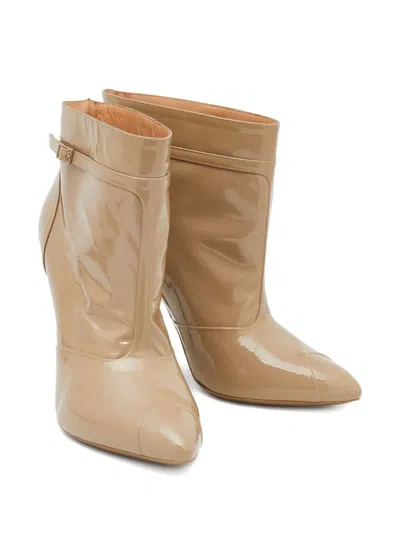 Pre-owned Maison Margiela 110mm Patent-finish Ankle Boots In Neutral