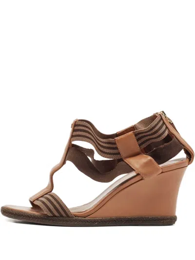 Pre-owned Fendi Striped Wedge Sandals In Brown