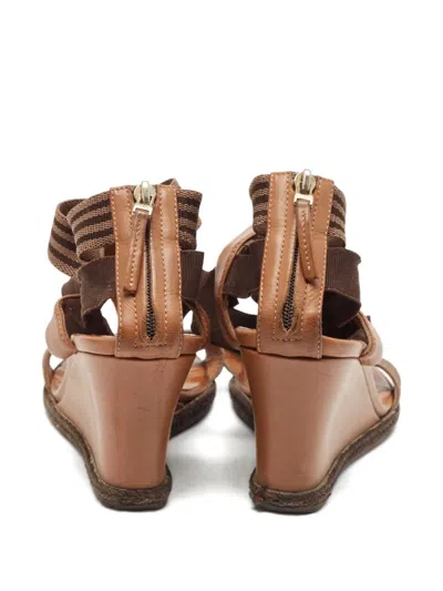 Pre-owned Fendi Striped Wedge Sandals In Brown