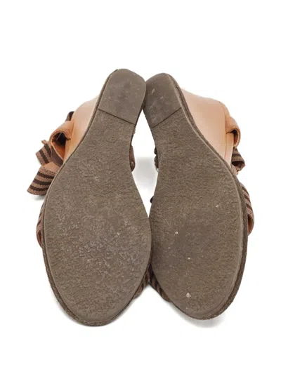 Pre-owned Fendi Striped Wedge Sandals In Brown